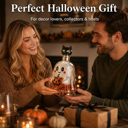 👻🐈‍⬛ Ghost Pumpkin Halloween Decanter 🎃 Spooky Glass Whiskey Bottle