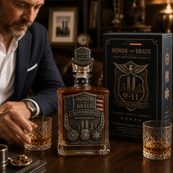 Honor the Brave Relief Decanter & Emblem – Hero Commemorative Ornament for Home Bar Display