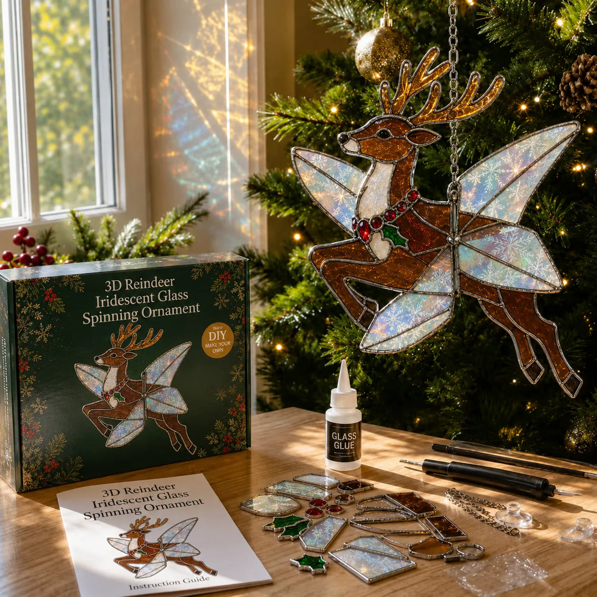 🎄Beginner-Friendly 3D Christmas Iridescent Suncatcher DIY Kit | Complete Kit with Glass-Style Panels, Metal Frames, Hanging Chain, Tools & Step-by-Step Guide Included 💕