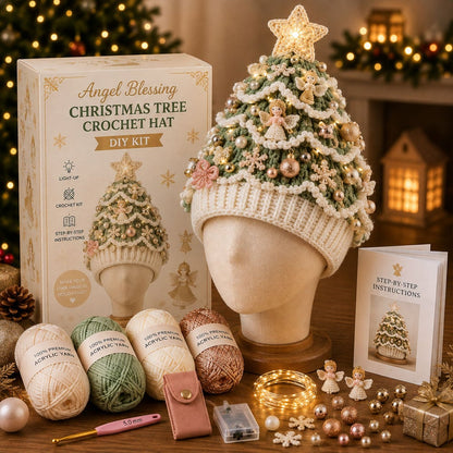 🎄Beginner-Friendly Light-Up Christmas Tree Crochet Hat DIY Kit | Complete Kit with Coordinated Yarn, LED Lights & Step-by-Step Guide Included 💕