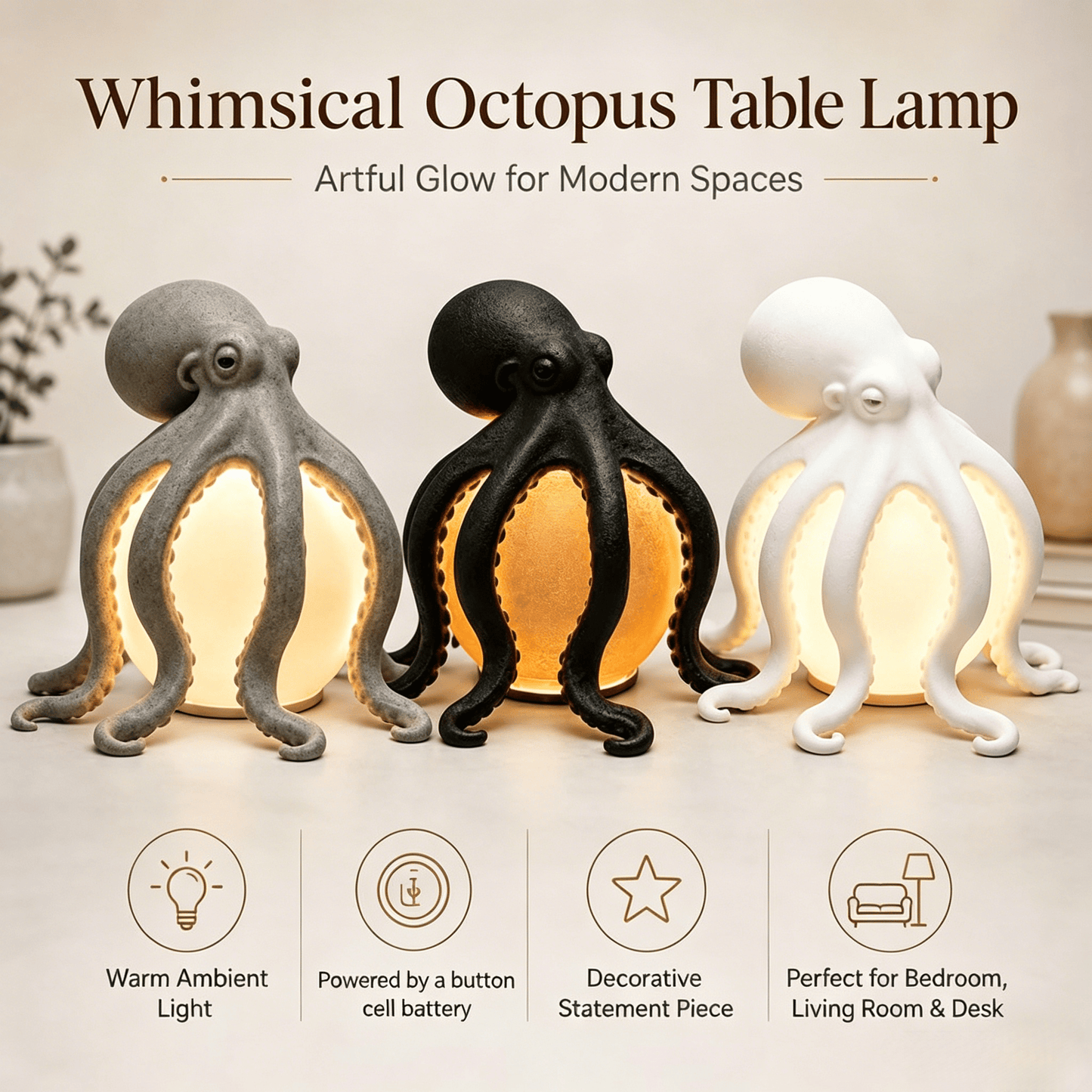 🎁🎉Last Day 49%OFF🌟🐙 Ocean Sculpture Octopus Ambient Table Lamp