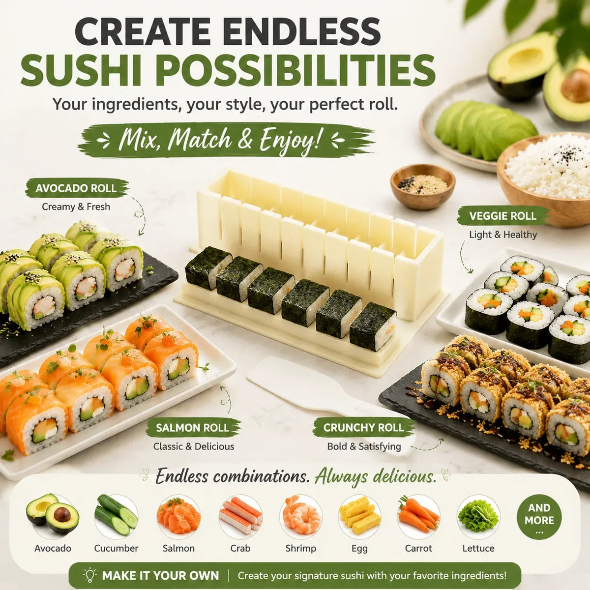 🍣 49% OFF Sushi Maker Mold – Perfect Homemade Rolls Made Easy