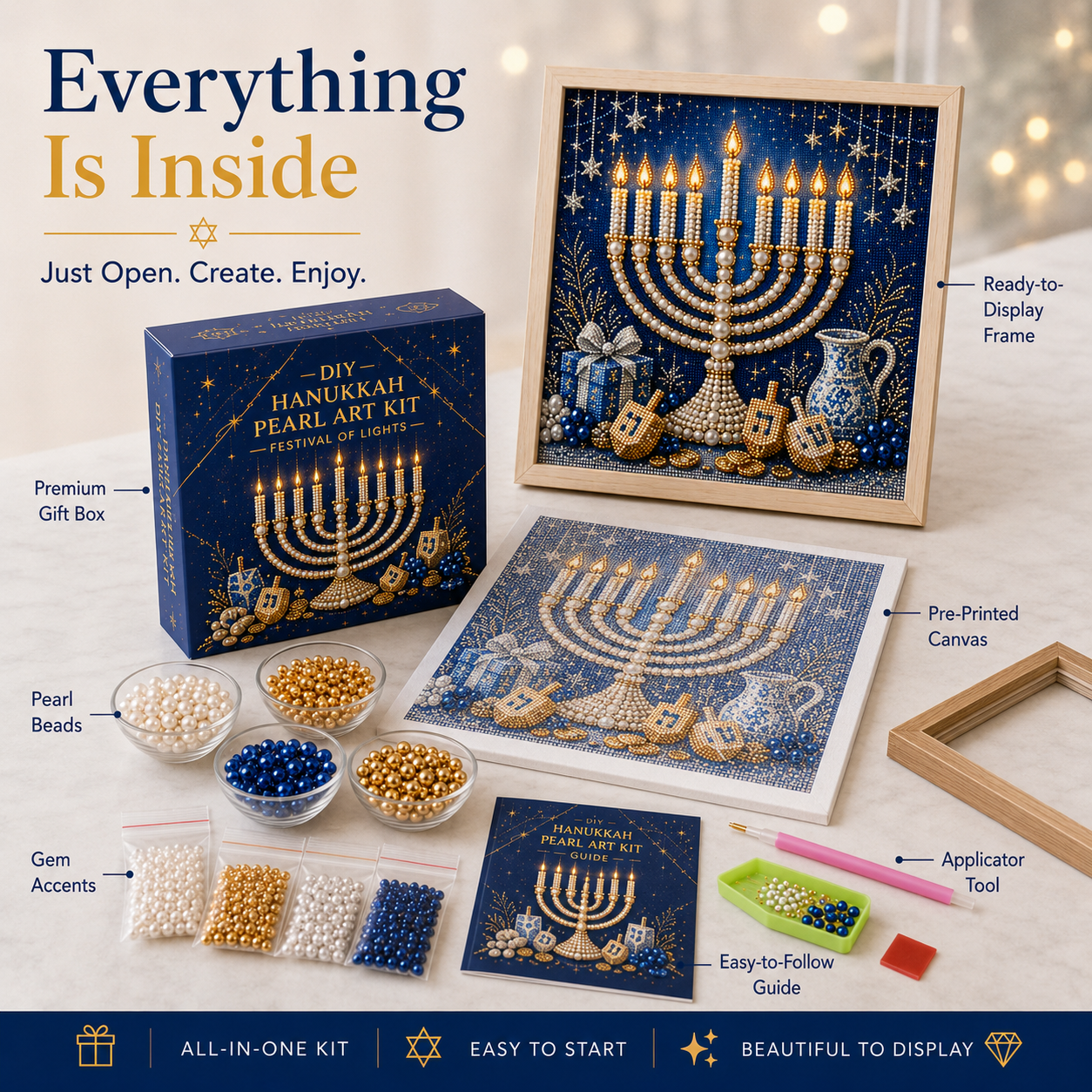 Finished DIY Hanukkah pearl artwork