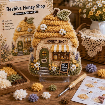✨ Whimsical Village 3D Fabric Poke Art Kit | No-Sew Storybook Cottage Craft with Soft 3D Texture, Poke Tool & Display Stand 🏡🧵