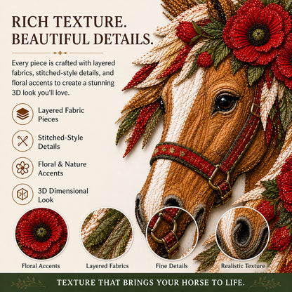 🔥LAST DAY 50% OFF - 🐴 Floral Horse Patchwork Fabric DIY Decor Kit — Handmade Fabric Horse Art with Flowers, Nature & Rustic Charm