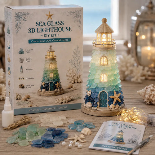 ⏳ Last Day 49% OFF – 🌊 Beginner-Friendly DIY Lighted Sea Glass-Style Lighthouse Kit Collection | Complete Kit with Sea Glass-Style Pieces, LED Lights & Step-by-Step Guide Included 💕