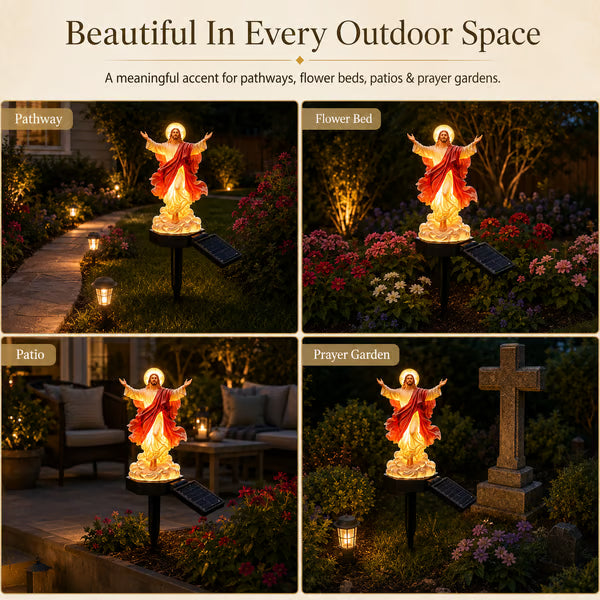 ✝️ Solar-Powered Illuminated Jesus Garden Statue | Automatic Halo Glow Outdoor Faith Decor for Gardens, Pathways & Prayer Spaces ✨