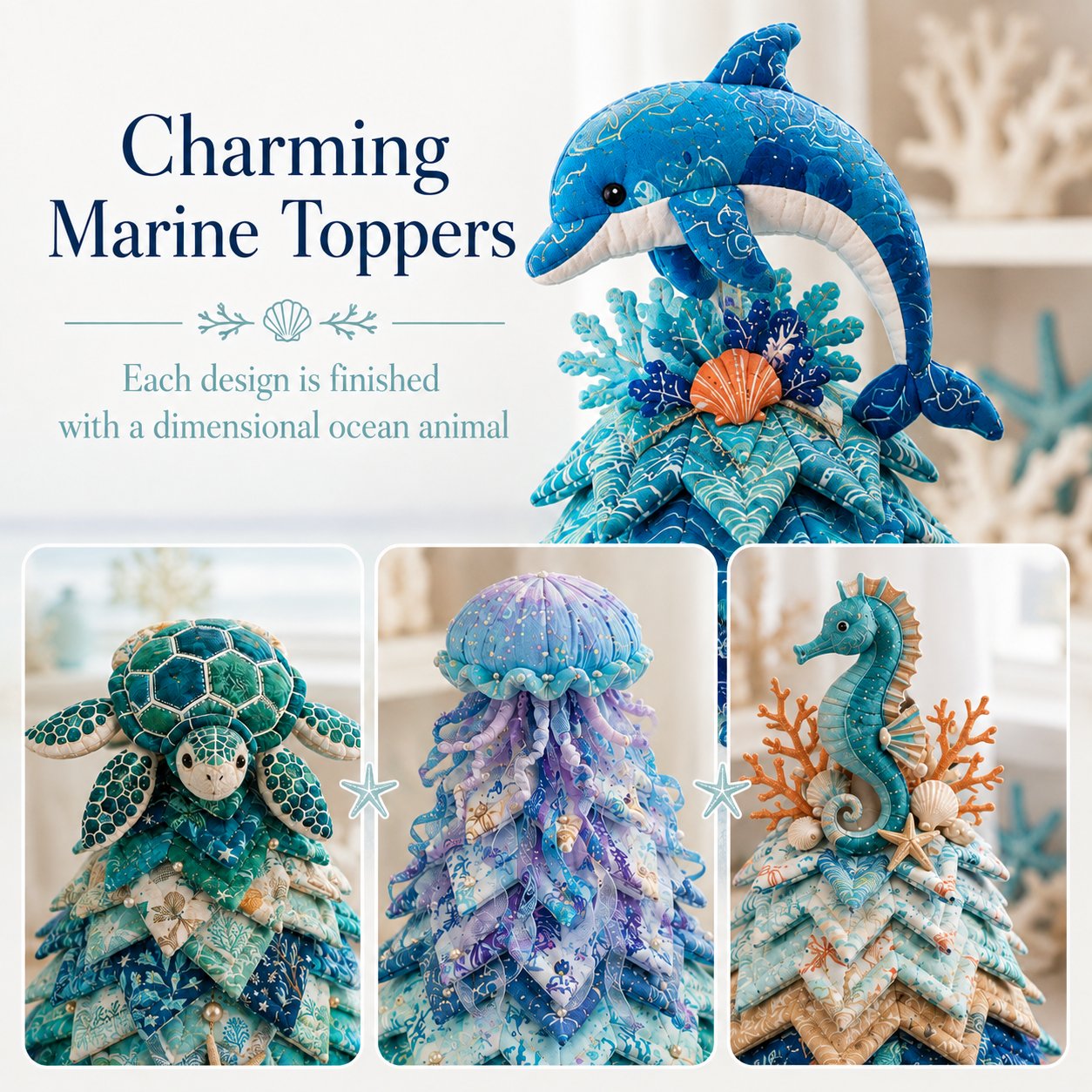 🌊 Ocean Dreams Layered Fabric Tree Craft Kit | Create a Freestanding Coastal Centerpiece with Coordinated Fabrics & Marine Topper 🐚✨