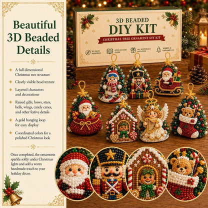 🎄DIY 3D Christmas Beaded Ornament Kit | Complete 4-Piece Set with Glass Beads, All Tools & Step-by-Step Guide Included 💕