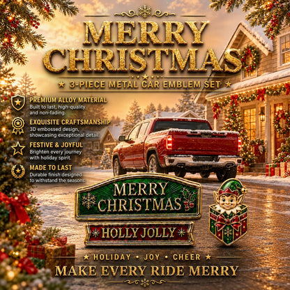 🔥 50K+ SOLD – 🎄 3-Piece Christmas Car Emblem Metal Badge Set | 3D Enamel Holiday Badges with Adhesive Backing for Trucks, SUVs & Festive Gifts 🎅✨