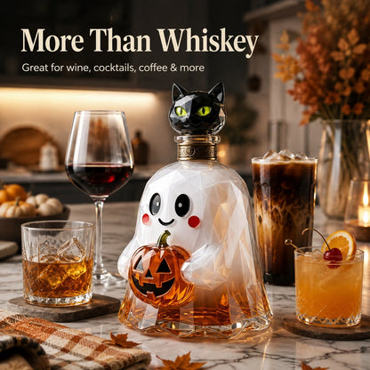 👻🐈‍⬛ Ghost Pumpkin Halloween Decanter 🎃 Spooky Glass Whiskey Bottle