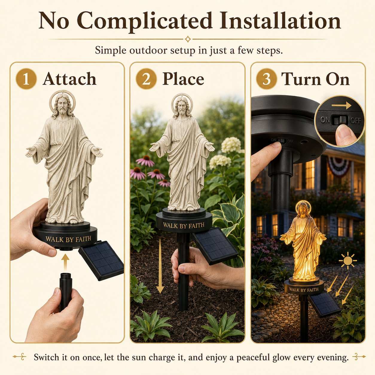 🔥 LAST DAY 49% OFF – ✝️ Walk by Faith Solar Jesus Garden Light | Automatic Warm Halo Glow, Weather-Resistant Ground Stake & No-Wiring Outdoor Faith Decor ✨