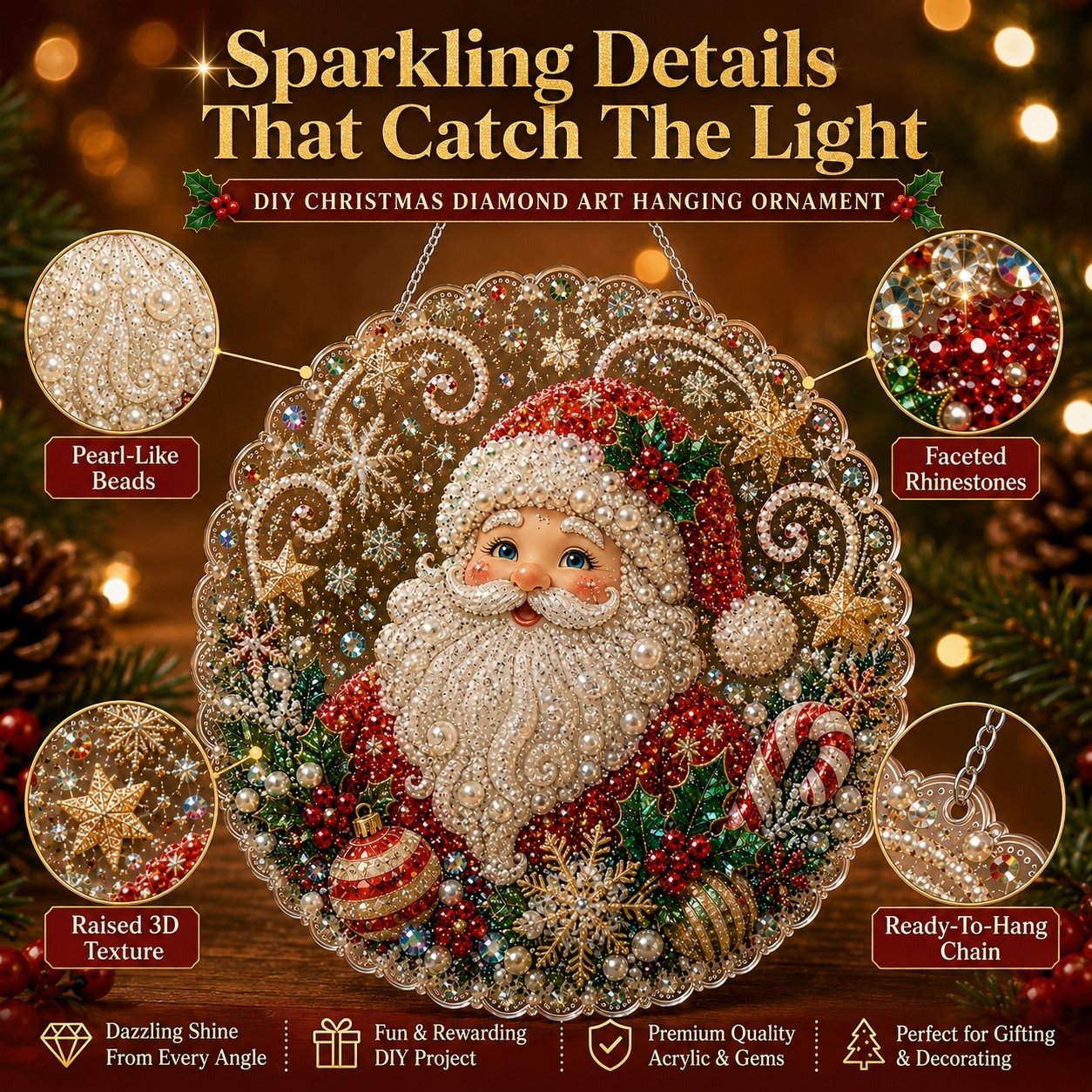 🎄 LAST DAY 49% OFF – ✨ Christmas Pearl Diamond Art Hanging Ornament Kit | Luxury Flocked Canvas with Scratch-Resistant Non-Fading Pearl Beads DIY Handmade Holiday Hanging Decor 🎅💎