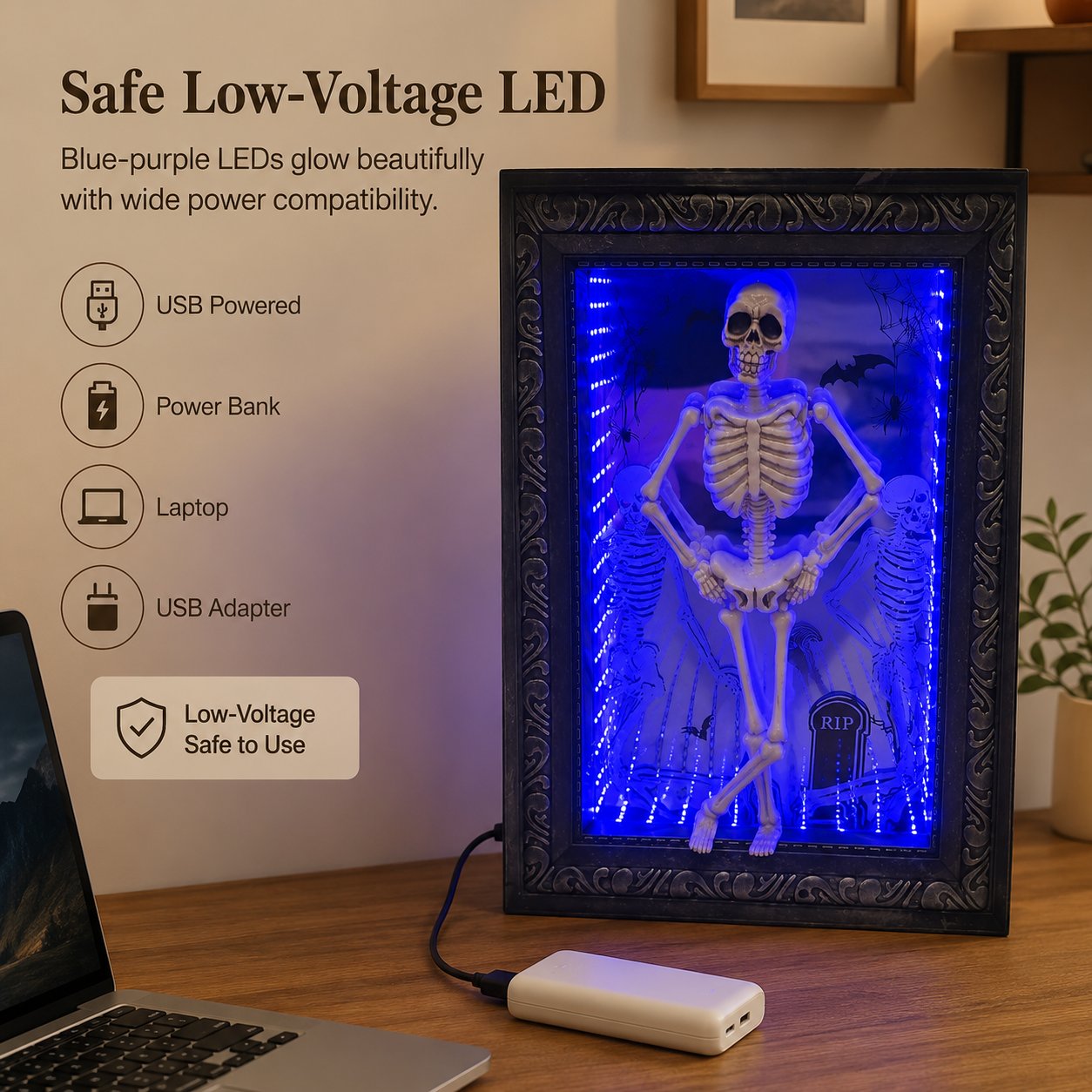 💀Dancing Skeleton Infinity Mirror Frame | Stunning Depth LED Decor, Perfect Halloween Gift For Gothic Style Fans