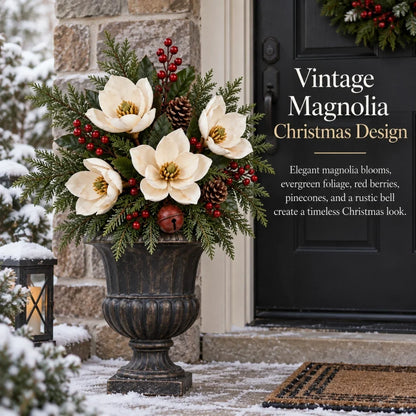 Vintage Magnolia Christmas Planter Pick