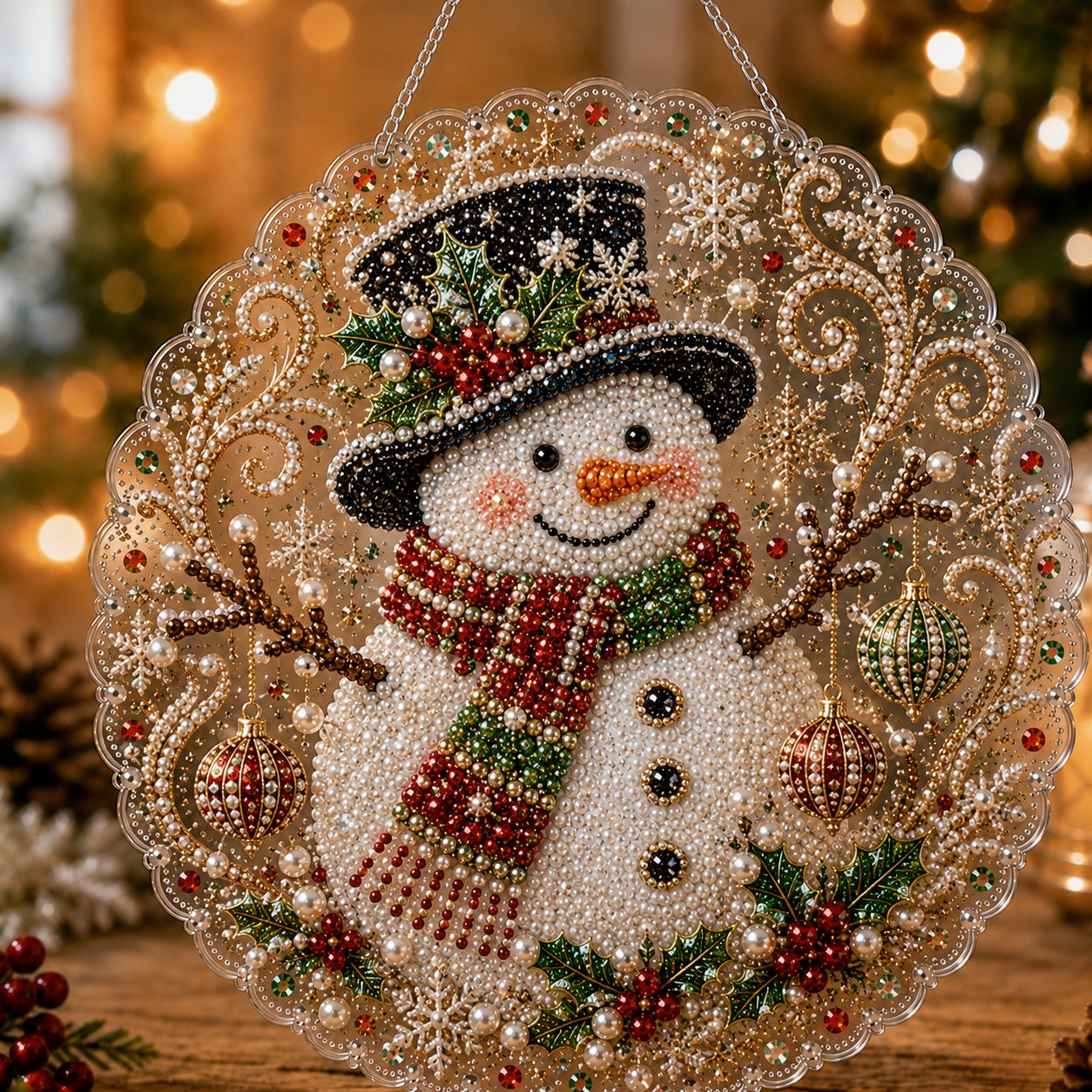 🎄 LAST DAY 49% OFF – ✨ Christmas Pearl Diamond Art Hanging Ornament Kit | Luxury Flocked Canvas with Scratch-Resistant Non-Fading Pearl Beads DIY Handmade Holiday Hanging Decor 🎅💎
