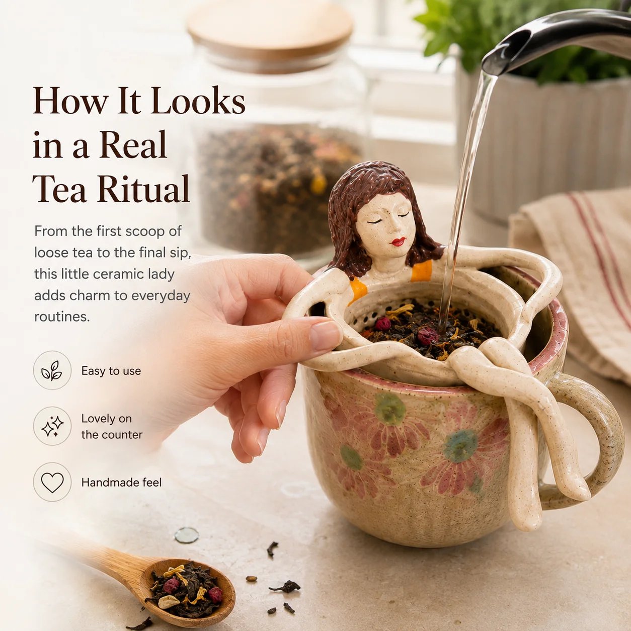 ☕Whimsical Sitting Lady Ceramic Tea Strainer Collection