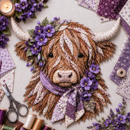 🐮💐🌸 Birth Flower Highland Cow 3D Layered Fabric Art DIY Kit (Beginner-friendly) 🔥
