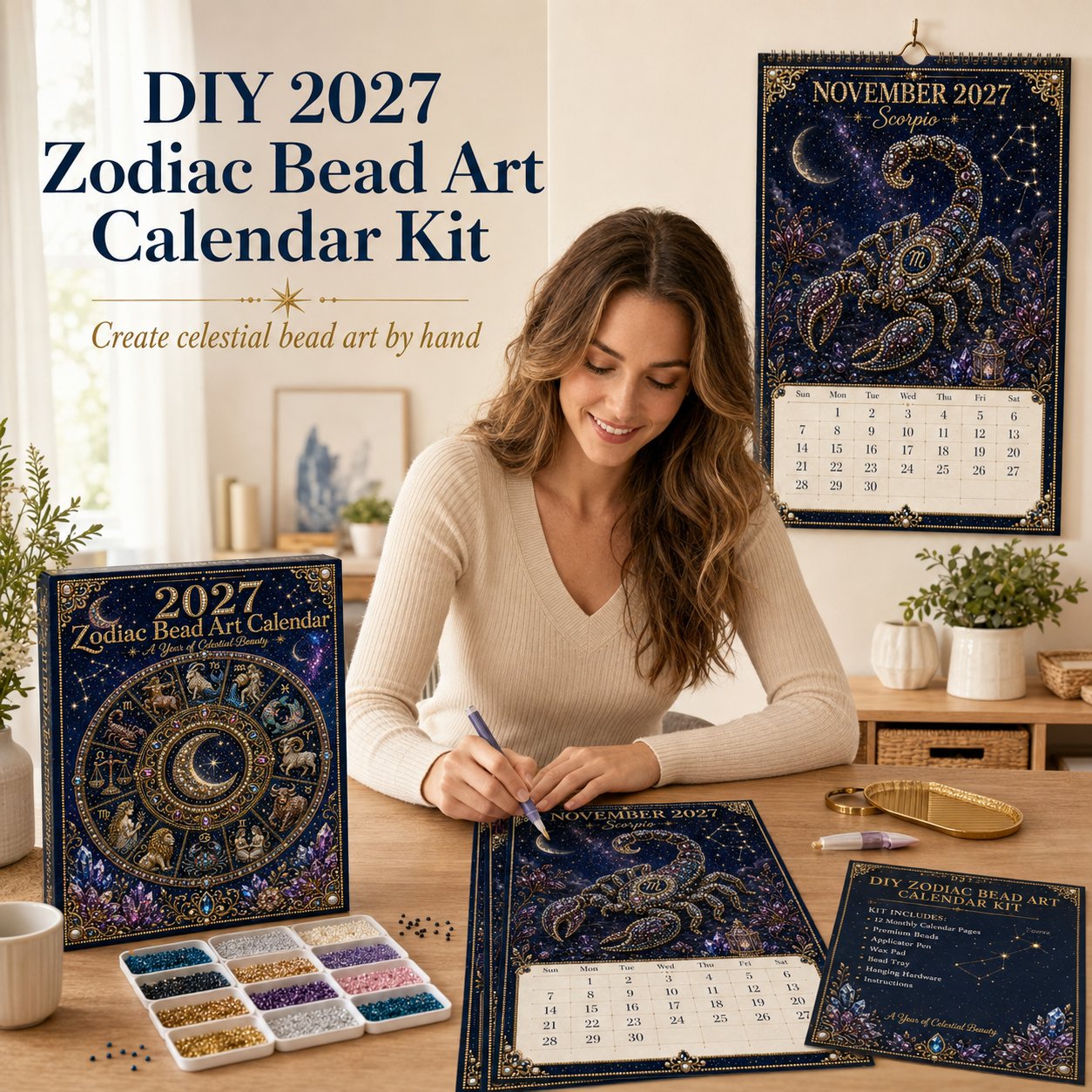 🌙 Beginner-Friendly 2027 Twelve Zodiac Bead Art Calendar Kit | Complete Kit with Zodiac Design Base, Decorative Beads & Step-by-Step Guide Included 💕