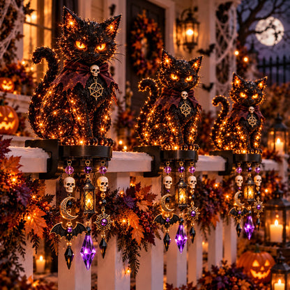 🎃 Halloween Character Glow Cascade Railing Lights – Pumpkin, Witch, Ghost & Black Cat