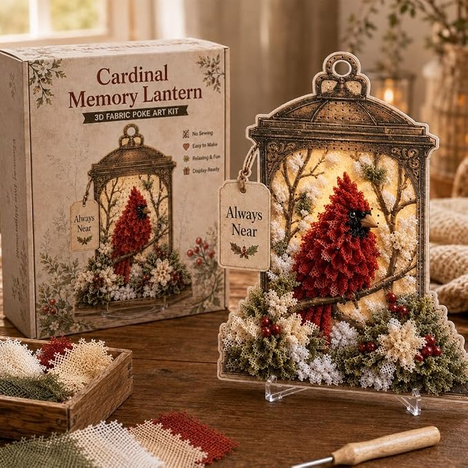 🐦3D Fabric Poke Art Memory Lantern Kit🔥No-Sew DIY Bird-Themed Memorial for Adult Beginner Handmade Hobby Gift
