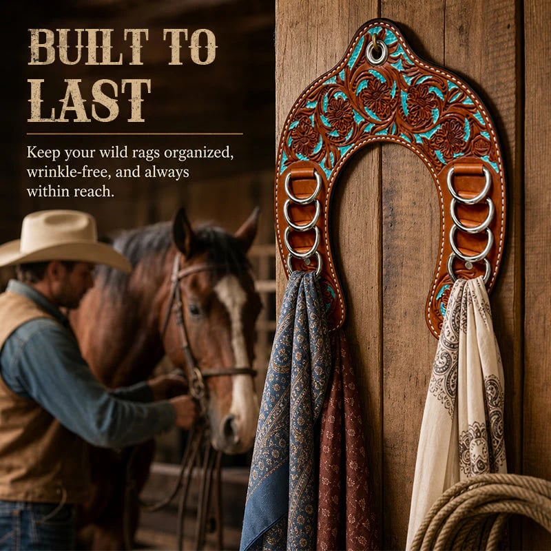 🔥LAST DAY 49% OFF 🤠Handcrafted Leather Horseshoe Wild Rag Holder | Western Scarf & Bandana Organizer