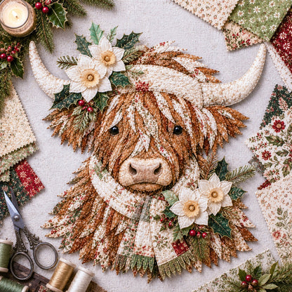 🐮💐🌸 Birth Flower Highland Cow 3D Layered Fabric Art DIY Kit (Beginner-friendly) 🔥