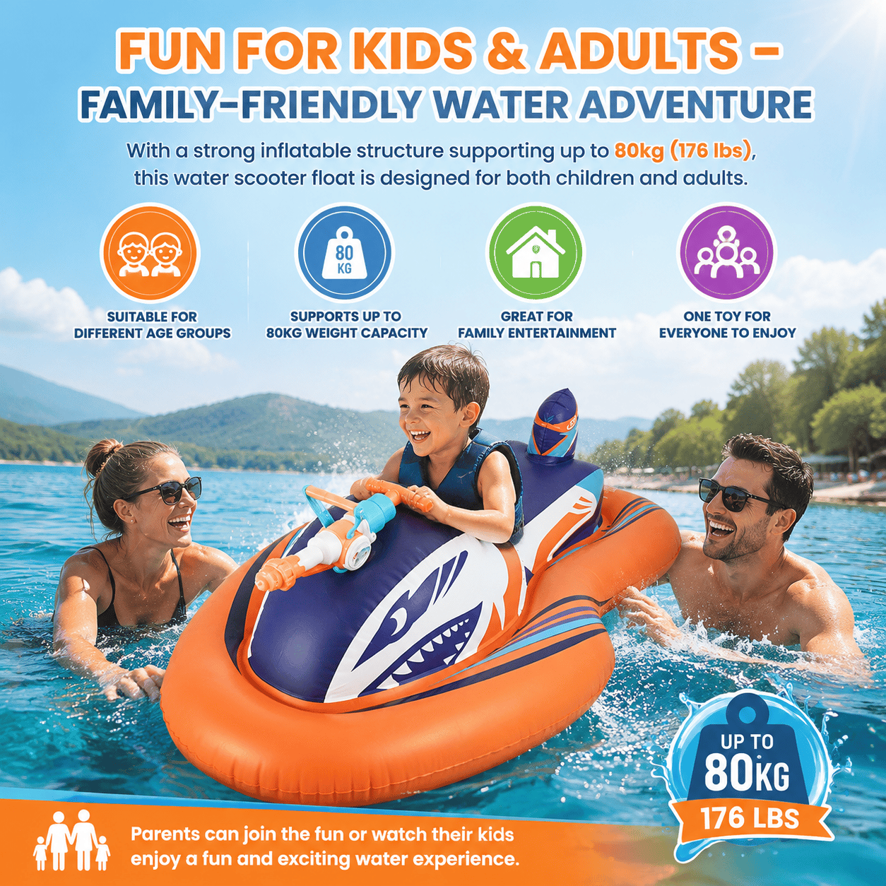 Inflatable jet ski pool use scene