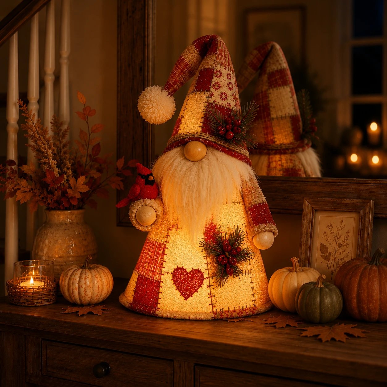 🔥 LAST DAY 49% OFF – 🐦Patchwork Bird Gnome Light Collection | Warm Glowing Tabletop Decor ✨