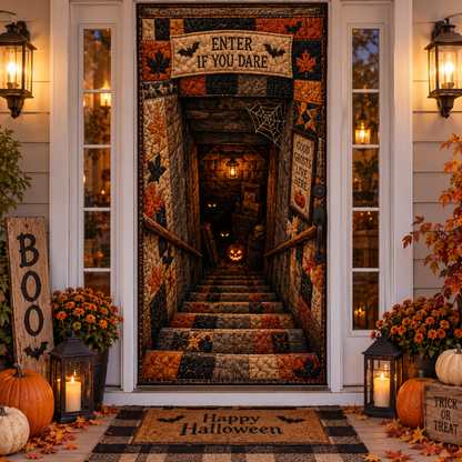🎃 50% OFF 3D Halloween Illusion Door Cover – Quilt-Inspired Haunted Hallway Decor