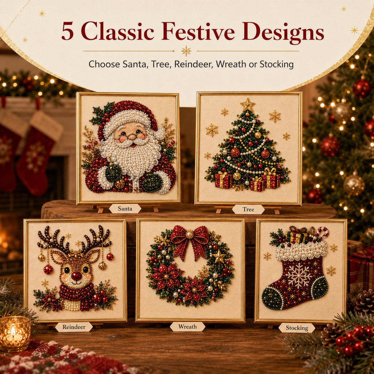 🧘Relaxing & Beginner-Friendly - 🎨💎DIY Christmas Pearl Diamond Painting Art Kit With Frame