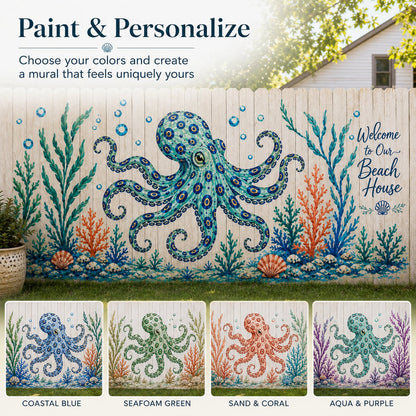 🐙 Reusable Ocean Octopus Mural Stencil Set | Bring Plain Walls & Fences to Life with a Bold Underwater Scene 🌊🎨✨