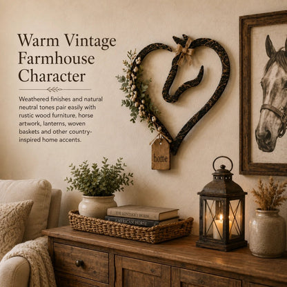 Rustic Horse Heart Wall Decor with Greenery – Farmhouse Equestrian Home Accent