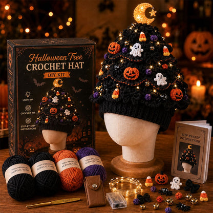 🎄Beginner-Friendly Light-Up Christmas Tree Crochet Hat DIY Kit | Complete Kit with Coordinated Yarn, LED Lights & Step-by-Step Guide Included 💕