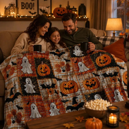 🎃🔥Halloween Pumpkin & Bat Flannel Throw Blanket, Soft Lightweight Cozy Blanket for Sofa & Bed(✨Buy 2 Free Shipping)