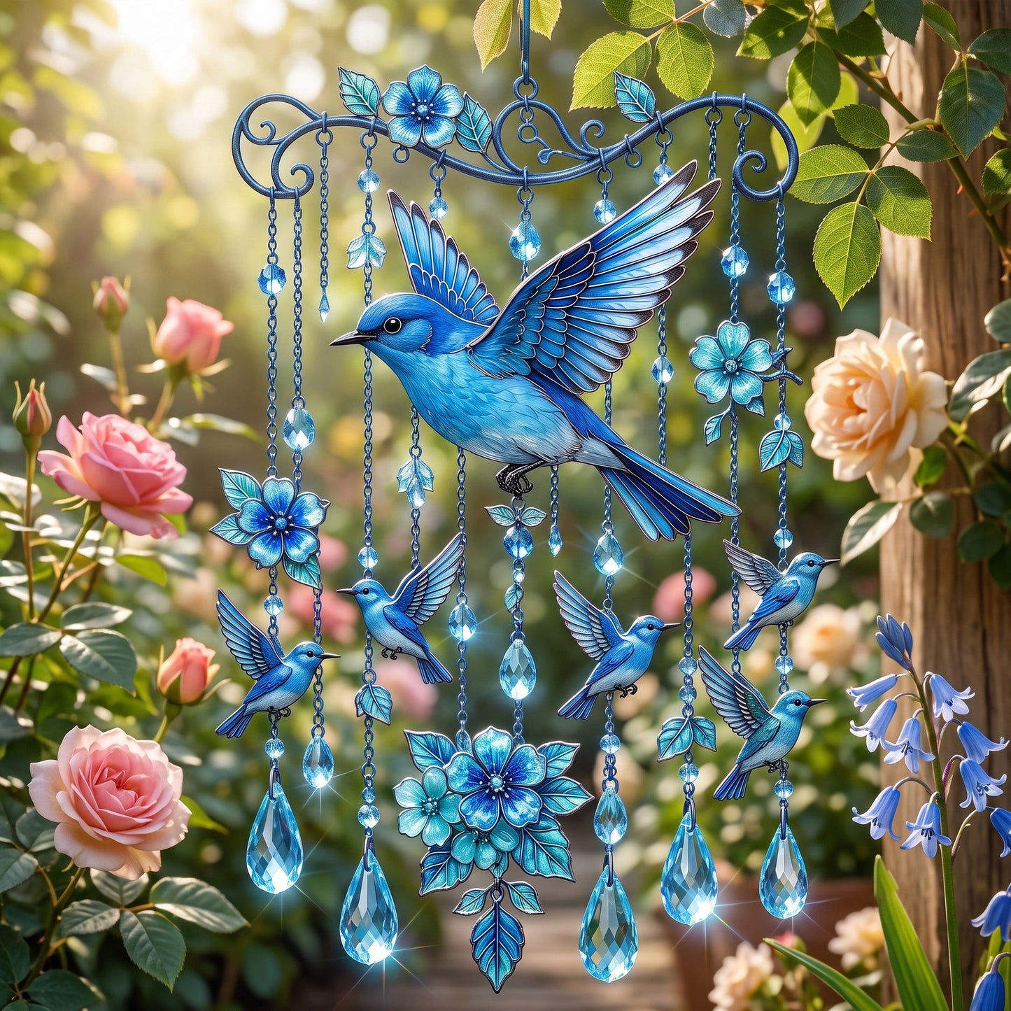 "Bluebird of Happiness" Artisan Suncatcher & Wind Chime