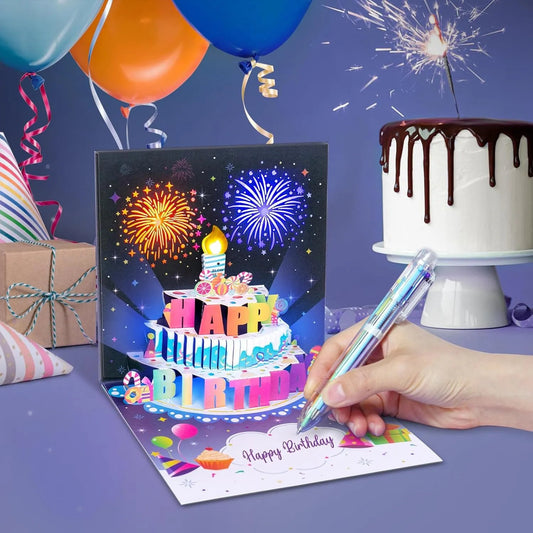 🔥HOT SALE🔥🎂Birthday Cards With Fireworks & Pop Up Cake & Blowable Light and Music
