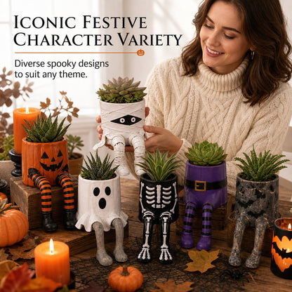 🔥LAST DAY 50% OFF - 💀🎃Halloween Whimsical Hanging Leg Planter Hand-Painted Resin Succulent Pot💐