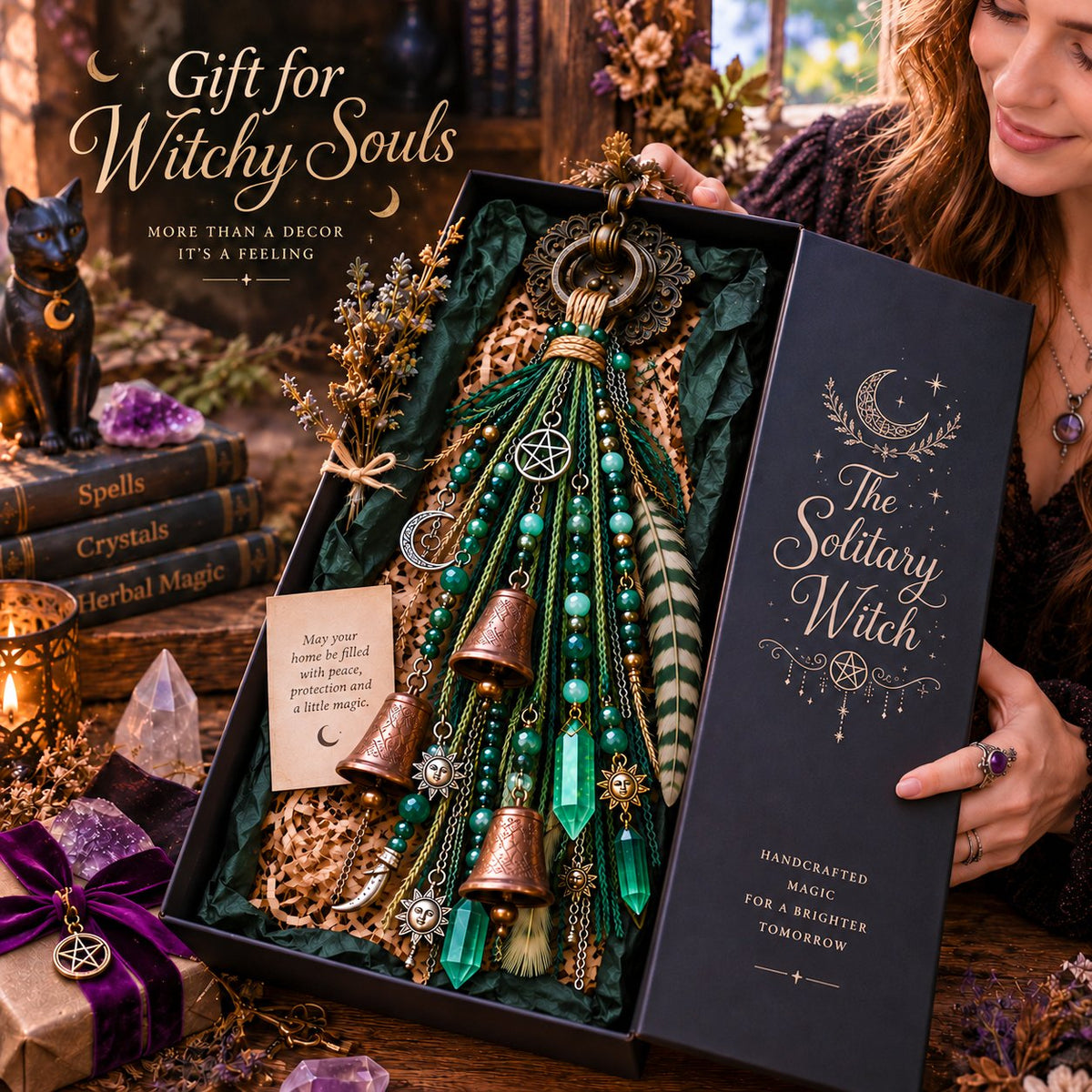 🔮Witchy Door Charm | Bells, Crystals & Celestial Hanging Decor