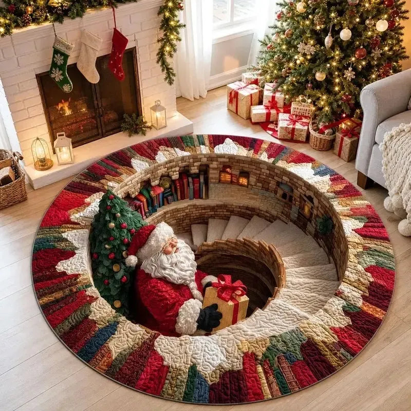 Santa Spiral Staircase 3D Round Rug