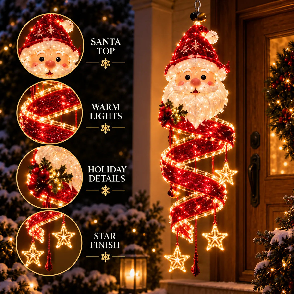 🎅Christmas Magic Spira Hanging LED Light Collection – 9 Festive Designs ✨ | Suspended Glowing Characters with Spiral Lights & Hanging Details for Porches, Windows, Entryways & Holiday Displays