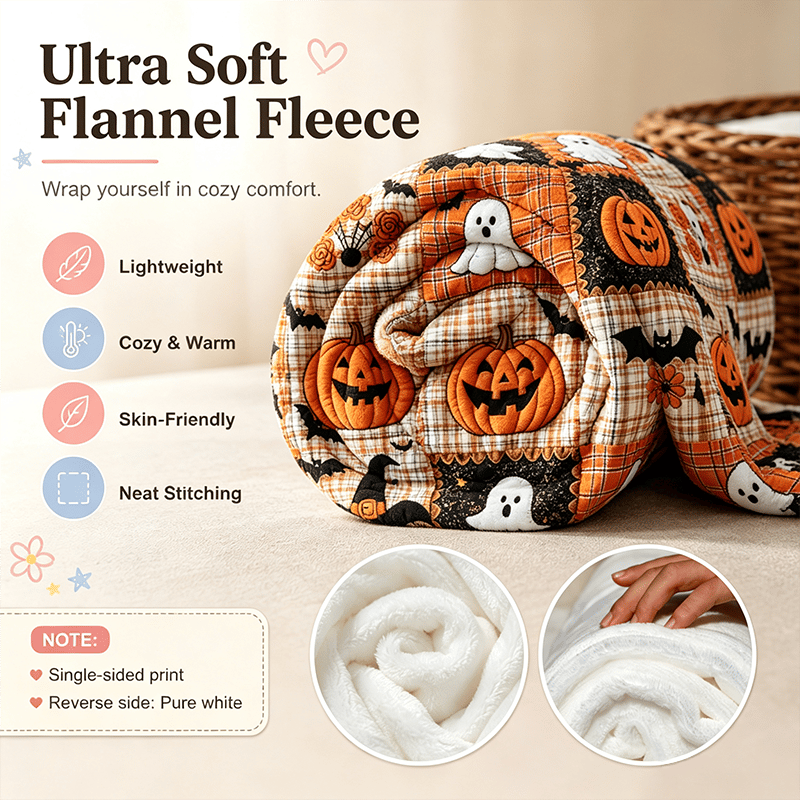 🎃🔥Halloween Pumpkin & Bat Flannel Throw Blanket, Soft Lightweight Cozy Blanket for Sofa & Bed(✨Buy 2 Free Shipping)