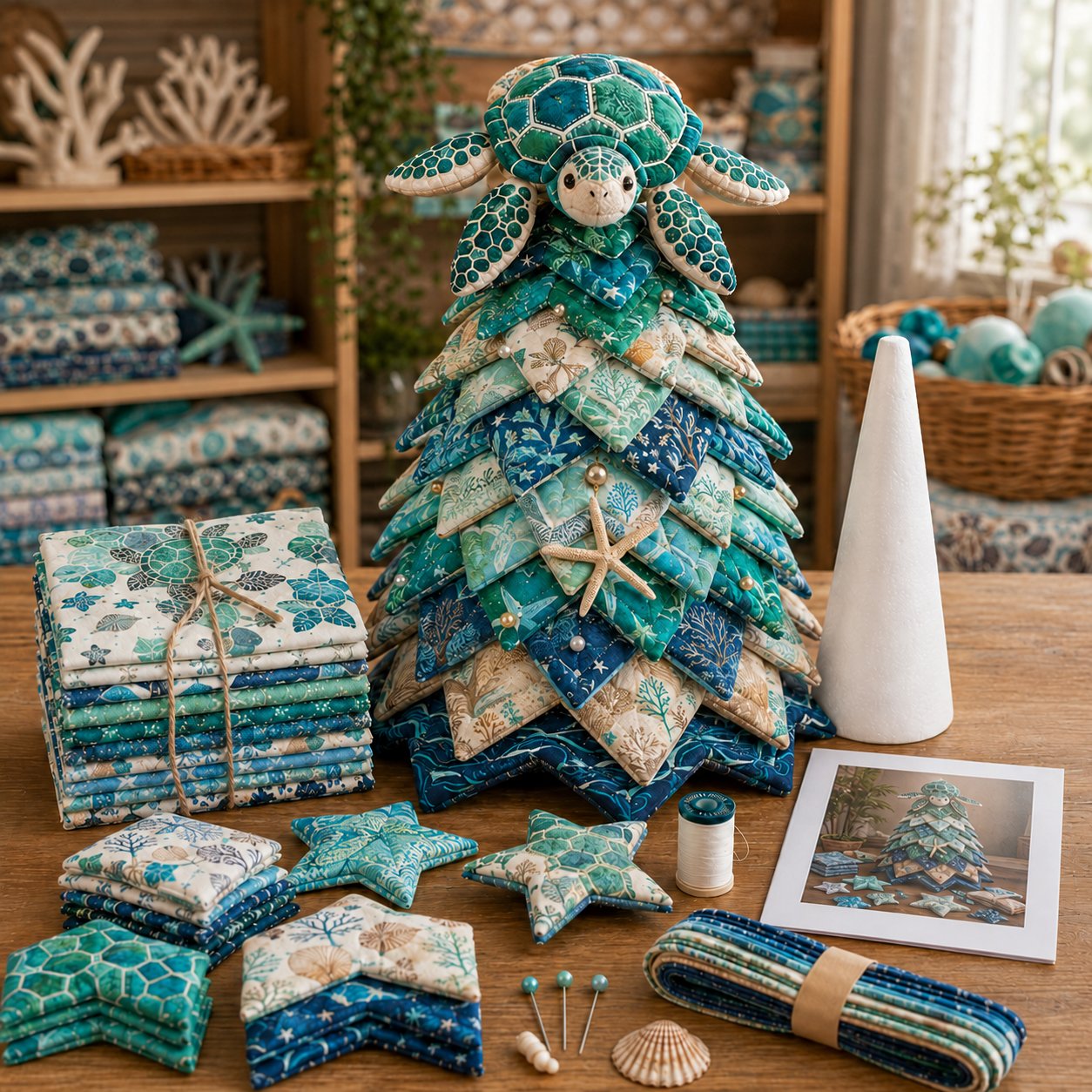 🌊 Ocean Dreams Layered Fabric Tree Craft Kit | Create a Freestanding Coastal Centerpiece with Coordinated Fabrics & Marine Topper 🐚✨