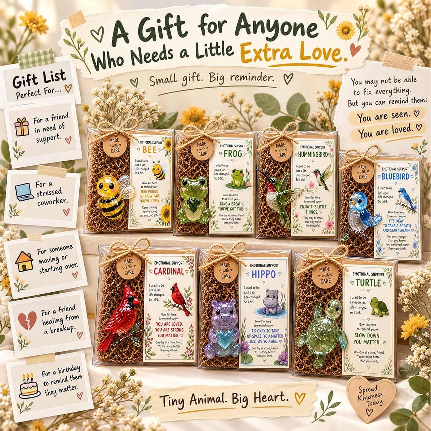 💌 Emotional Support Glass Animal Gift Set | 7 Meaningful Designs with Encouragement Card & Gift-Ready Packaging ✨