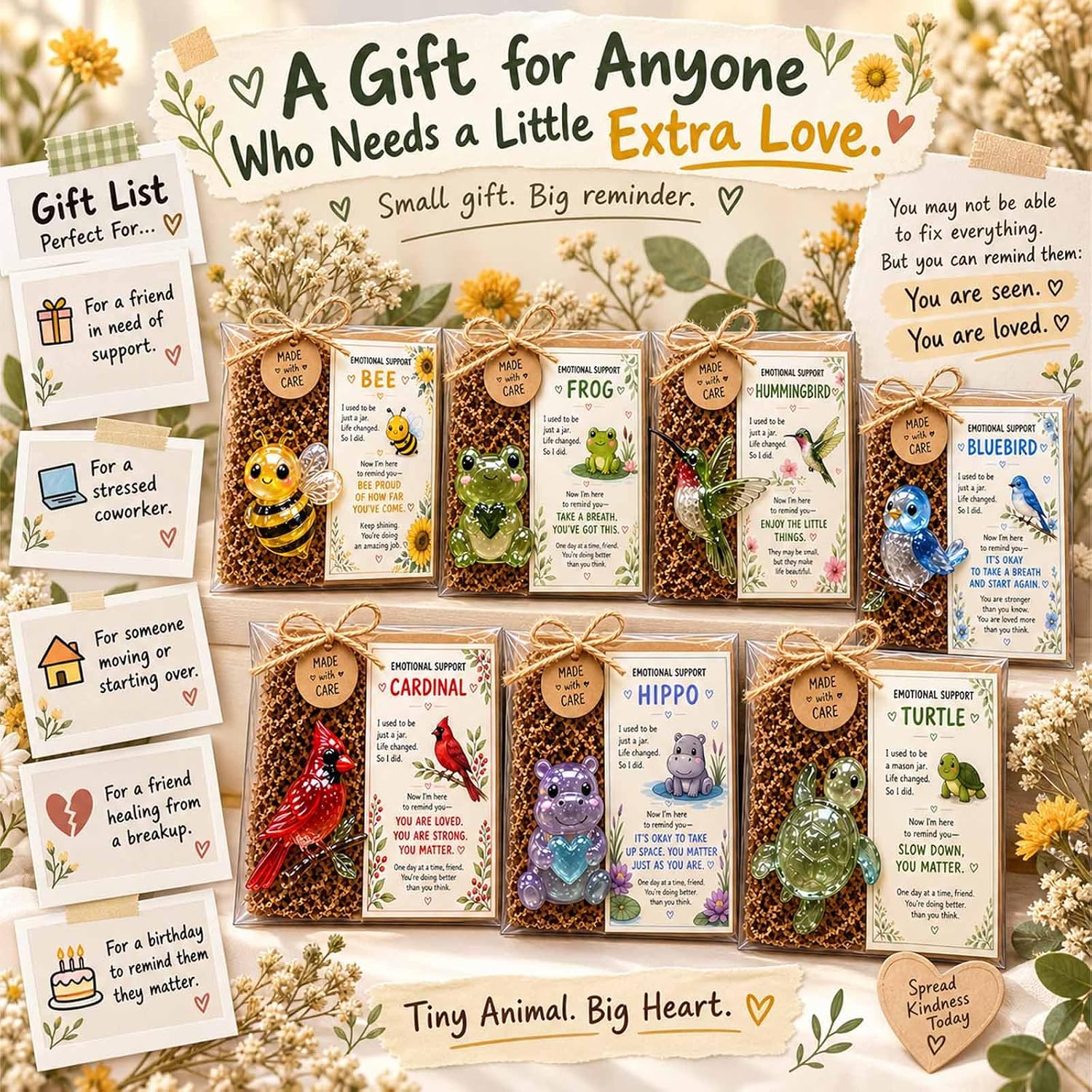 💌 Emotional Support Glass Animal Gift Set | 7 Meaningful Designs with Encouragement Card & Gift-Ready Packaging ✨