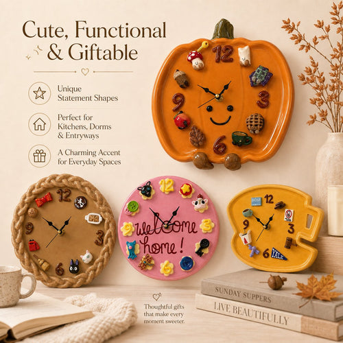 🎃 Cozy Harvest Pumpkin Clock | Semi-Handcrafted 3D Autumn Details, Rearrangeable Charms & Cord-Free Tabletop Display 🍂✨
