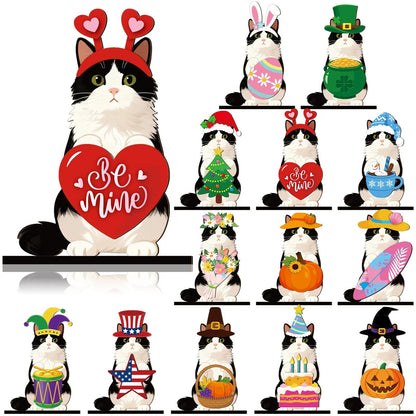 🎉🐾 Interchangeable Seasonal Animal Wooden Decor Set