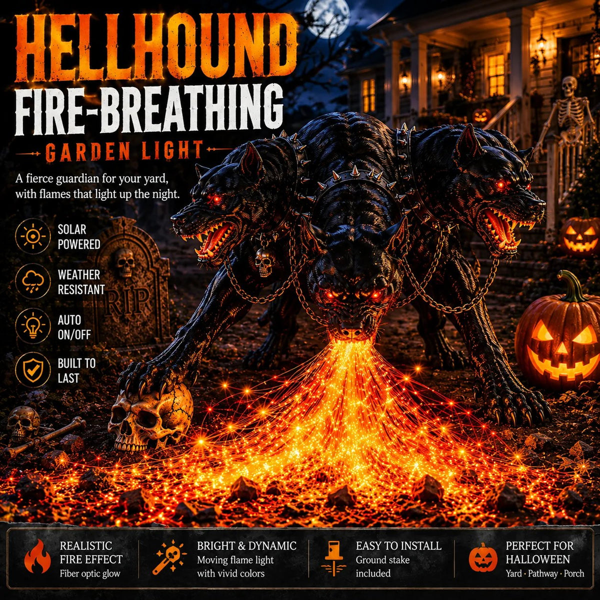 🎃 3-Headed Hellhound Halloween Light – Make Your Yard the One Everyone Remembers