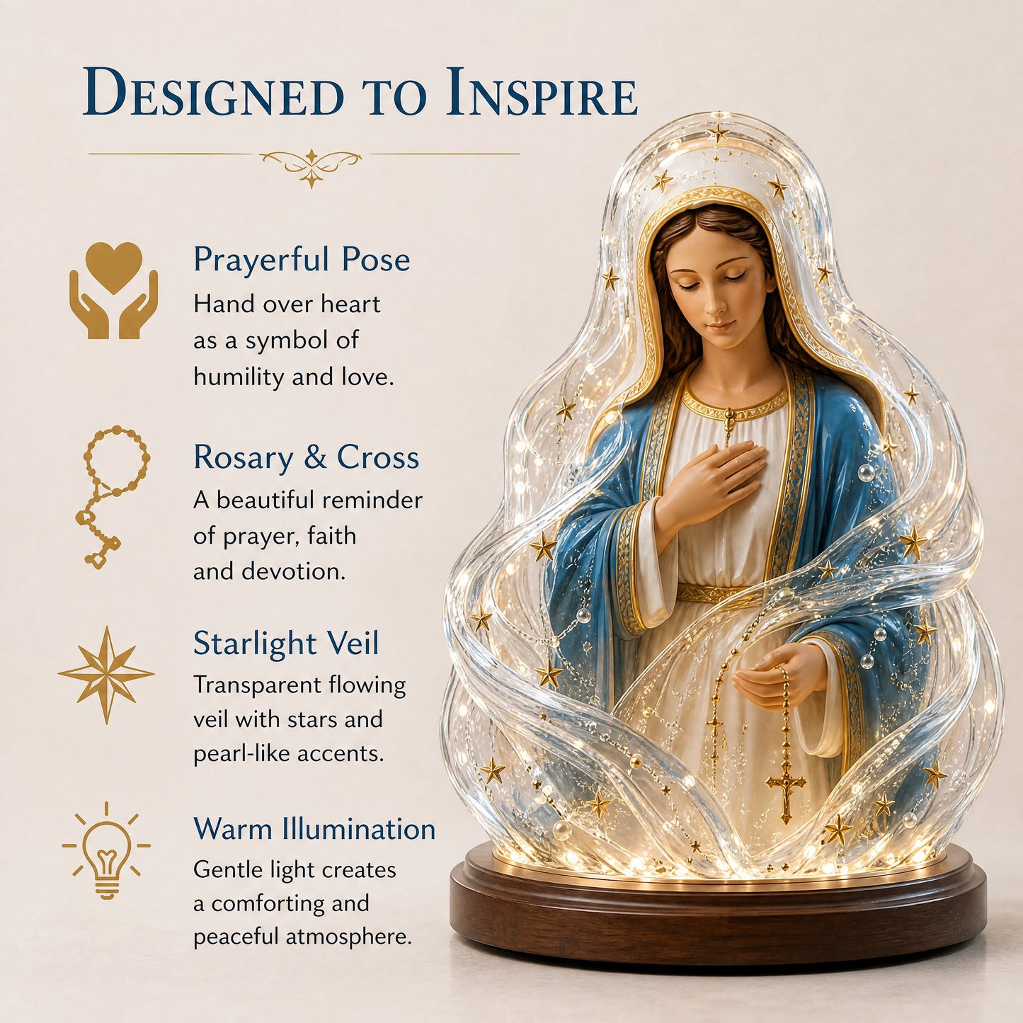 🔥HOT SALE🔥🙏Our Lady of Starlight Illuminated Prayer Statue | Religious Decor & Faith Gift✨