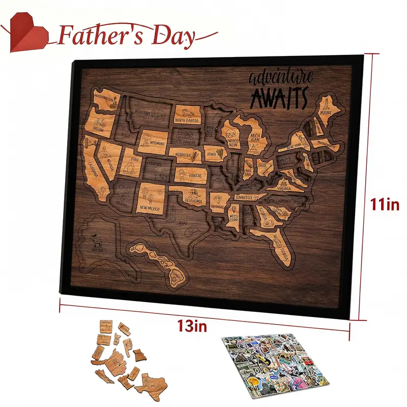 🔥Last Day 50% OFF -🇺🇸 Wooden USA Travel Map Puzzle🧩A Stylish Way to Track Your Journey